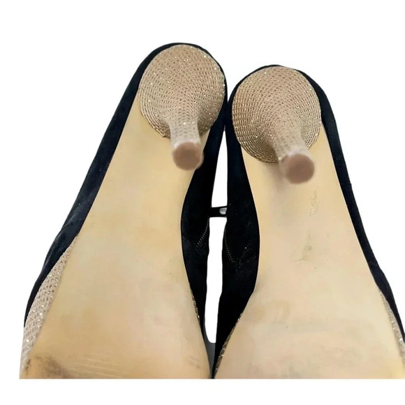 Kate & Mel Black Shoes Size 8 Suede Leather Zip Gold 5 in Gold Stiletto Heels - Picture 12 of 12